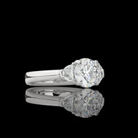 Platinum Three Stone Ring with 3.14 Carat Round Brilliant Lab Diamond and Half-Moon Side Stones - 3.86 Carat Total Weight - Covaloro Fine Jewelry