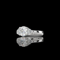 Platinum Three Stone Ring with 3.14 Carat Round Brilliant Lab Diamond and Half-Moon Side Stones - 3.86 Carat Total Weight - Covaloro Fine Jewelry