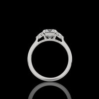 Platinum Three Stone Ring with 3.14 Carat Round Brilliant Lab Diamond and Half-Moon Side Stones - 3.86 Carat Total Weight - Covaloro Fine Jewelry