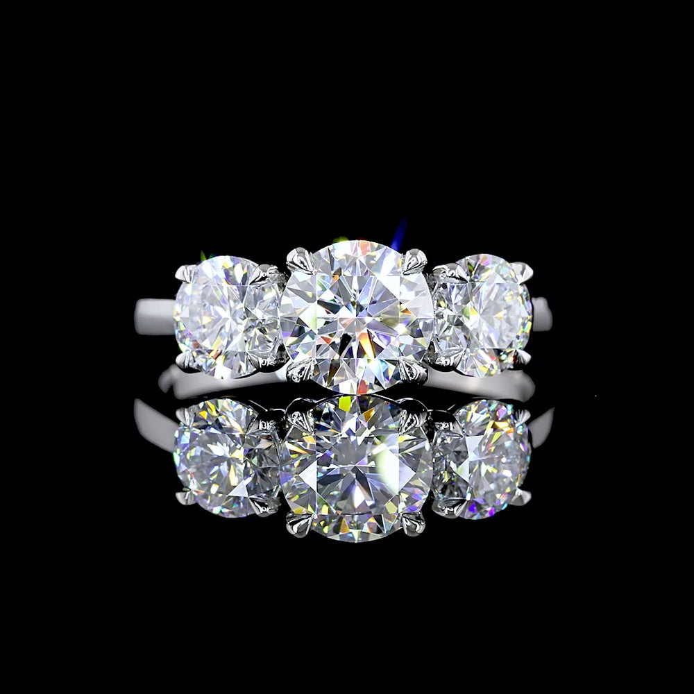 Platinum Three-Stone Ring with Round Brilliant Lab Diamonds - 2.13 Carats Total Diamond Weight - Covaloro Fine Jewelry
