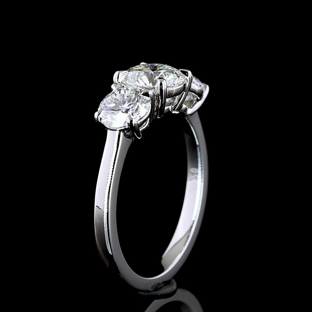 Platinum Three-Stone Ring with Round Brilliant Lab Diamonds - 2.13 Carats Total Diamond Weight - Covaloro Fine Jewelry