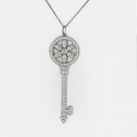 Platinum Tiffany & Co. Key Pendant Necklace with Round Brilliant Diamonds - 0.99 Carats Total Diamond Weight