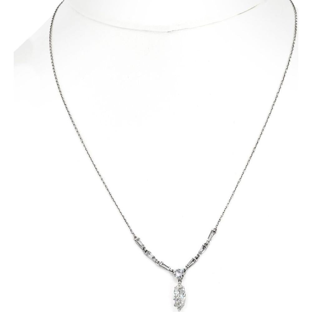 Platinum Tiffany & Co. Marquise Drop Necklace with 1.50 Carats Diamond