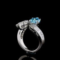 Platinum Toi et Moi Ring with Pear Shape Fancy Vivid Blue and White Lab Diamonds - 2.66 Carats Blue Diamond, 2.77 Carats White Diamond, Plus Baguette Accents - 7.09 Total Carat Weight - Covaloro Fine Jewelry