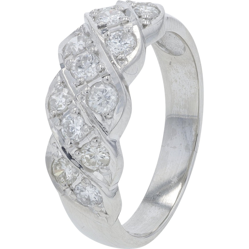 Platinum Twisted Band with Prong-Set Round Brilliant Diamonds - 1.00 Carat Total Diamond Weight