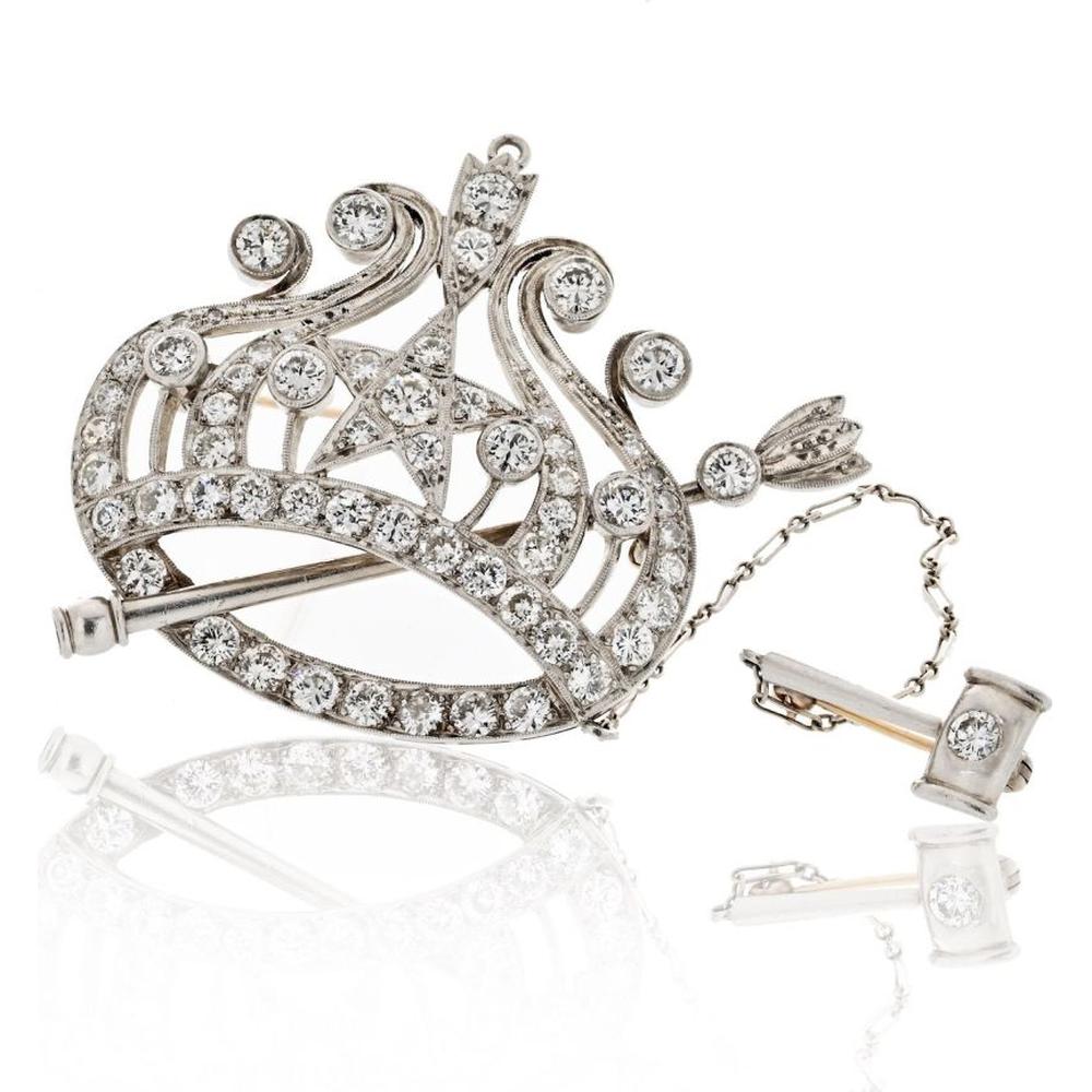 Platinum Victorian Diamond Crown Brooch - 5.25 Carats Total Diamond Weight