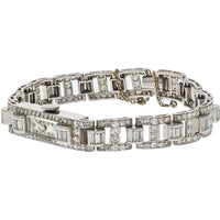 Platinum Vintage Diamond Watch with Baguette and Round Cut Diamonds - 6.0 Carats Total Diamond Weight