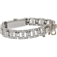 Platinum Vintage Diamond Watch with Baguette and Round Cut Diamonds - 6.0 Carats Total Diamond Weight