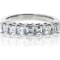Platinum Wedding Band with Seven Square Emerald Cut Diamonds - 1.75 Carat Total Diamond Weight