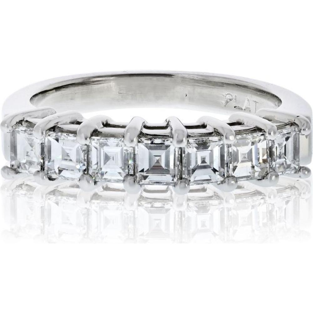 Platinum Wedding Band with Seven Square Emerald Cut Diamonds - 1.75 Carat Total Diamond Weight