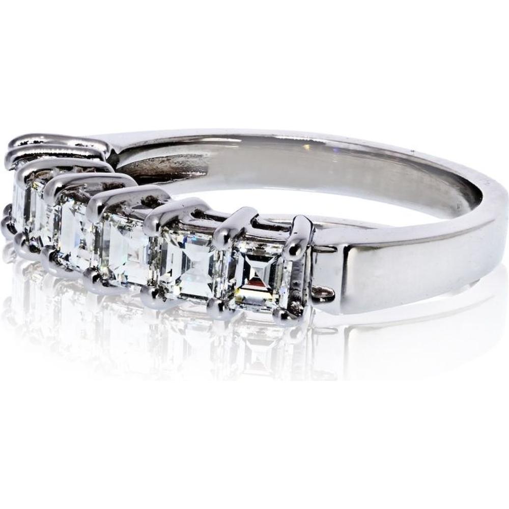Platinum Wedding Band with Seven Square Emerald Cut Diamonds - 1.75 Carat Total Diamond Weight