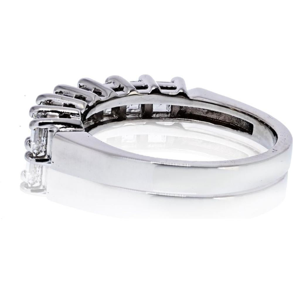 Platinum Wedding Band with Seven Square Emerald Cut Diamonds - 1.75 Carat Total Diamond Weight