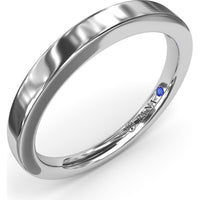 Polished Comfort Fit Wedding Band with Hidden Round Blue Sapphire Accent by Fana