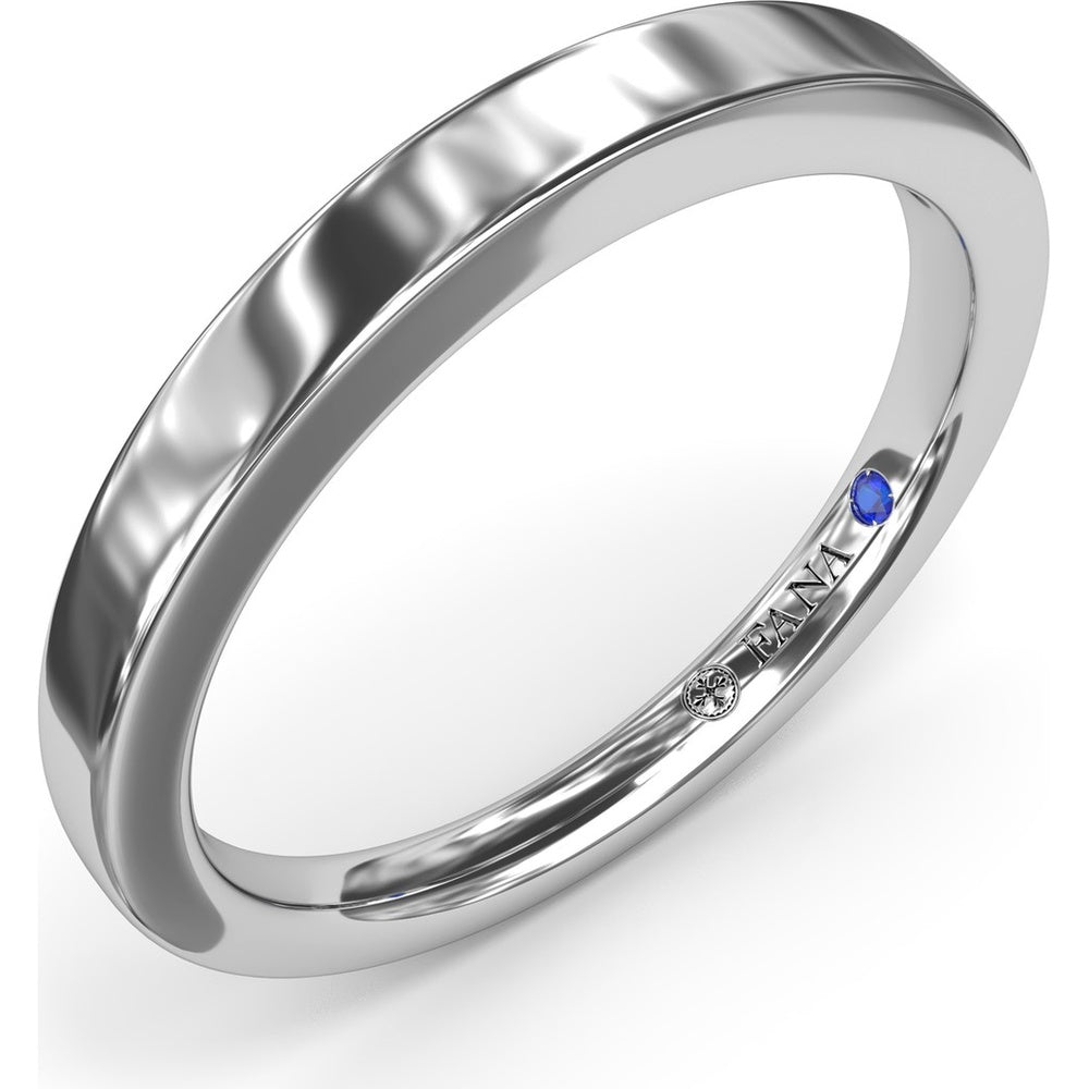 Polished Comfort Fit Wedding Band with Hidden Round Blue Sapphire Accent by Fana