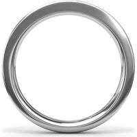 Polished Comfort Fit Wedding Band with Hidden Round Blue Sapphire Accent by Fana