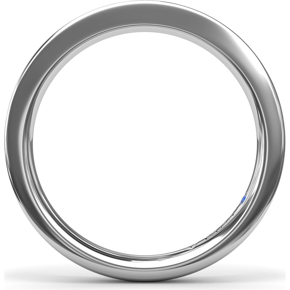 Polished Comfort Fit Wedding Band with Hidden Round Blue Sapphire Accent by Fana