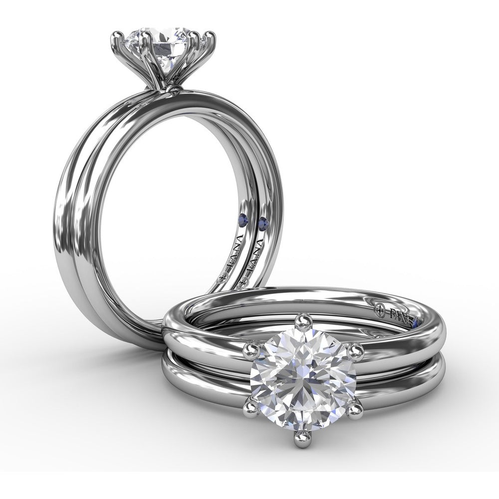 Polished Diamond Wedding Band with Inner Pavé Set Round Diamonds by Fana