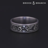 The Waterfowl Men's Wedding Band in Grey Tantalum and Grey/Black Titanium - 7.5mm Width by Brook and Branch