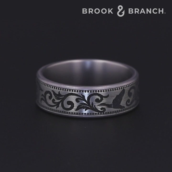 The Waterfowl Men's Wedding Band in Grey Tantalum and Grey/Black Titanium - 7.5mm Width by Brook and Branch