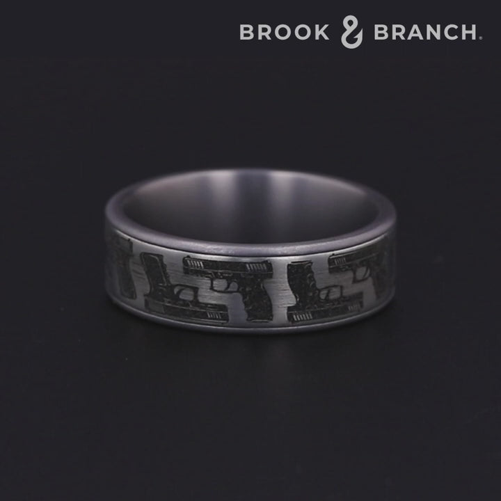 The Pistol Men's Wedding Band in Grey Tantalum and Grey/Black Titanium - 7.5mm Width by Brook and Branch