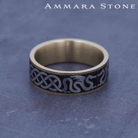 The Dragon Men's Wedding Band in 14K Yellow Gold and Grey-Black Titanium - 7.5mm Width by Ammara Stone
