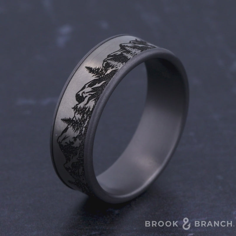 The Peak Men's Wedding Band in Grey Tantalum and Grey/Black Titanium - 7.5mm Width by Brook and Branch