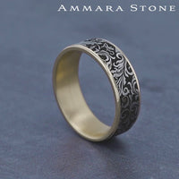 The Vine Men's Wedding Band in 14K Yellow Gold and Grey/Black Titanium - 7.5mm Width by Ammara Stone