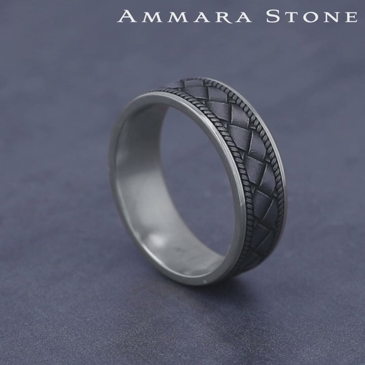 The Basket Men's Wedding Band in 14K White Gold and Grey Tantalum - 7.5mm Width by Ammara Stone
