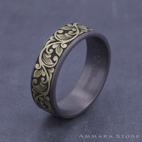 The Palazzo Men's Wedding Band in Grey Tantalum and 14K Yellow Gold - 7.5mm Width by Ammara Stone