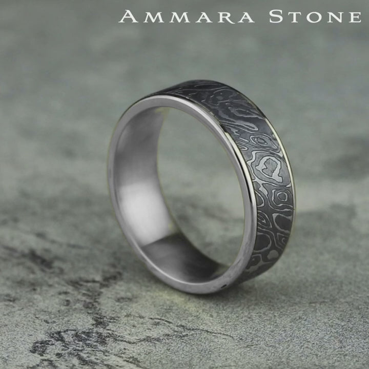 The Wild Men's Wedding Band in 14K White Gold and Grey Tantalum - 7.5mm Width by Ammara Stone