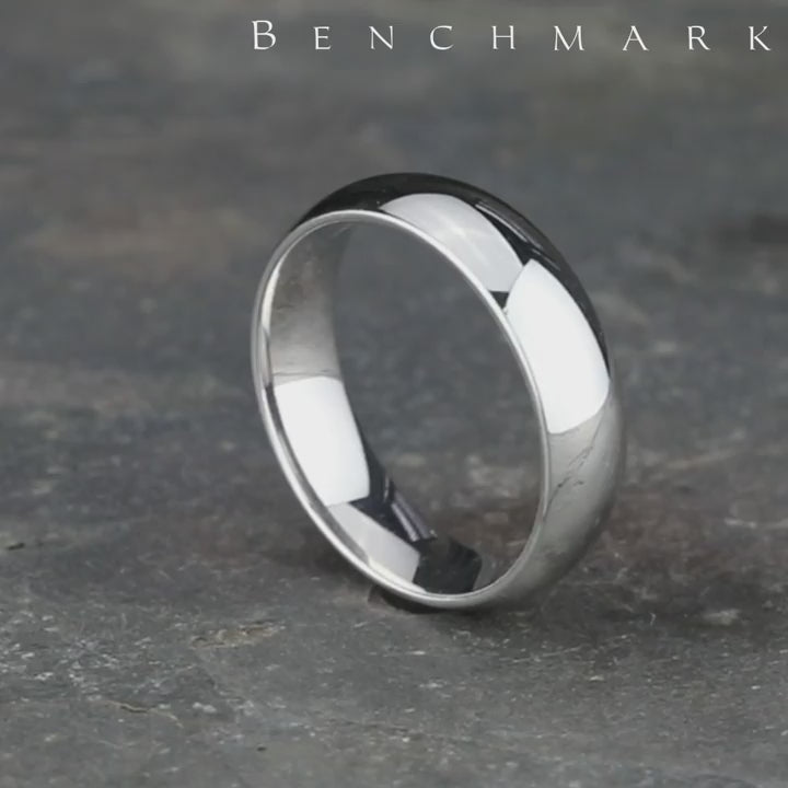 High Dome Comfort Fit Men's Wedding Band in 14K White Gold - 6mm by Benchmark