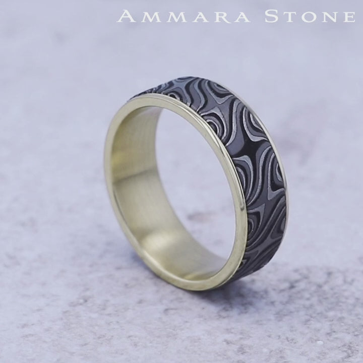 The Saturn Men's Wedding Band in 14K Yellow Gold and Grey Tantalum - 7.5mm Width by Ammara Stone