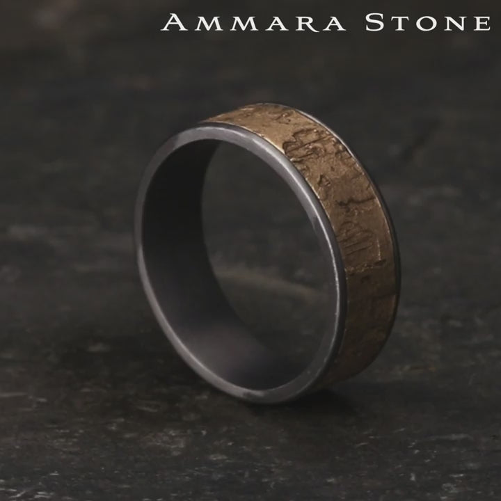 The Demo Men's Wedding Band in Grey Tantalum and 14K Rose Gold - 7.5mm Width by Ammara Stone