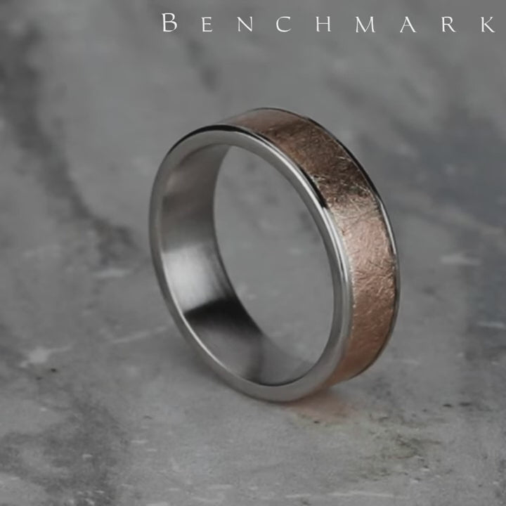 The Colonel Men's Wedding Band in 14K White and Rose Gold - 6.5mm Width by Benchmark