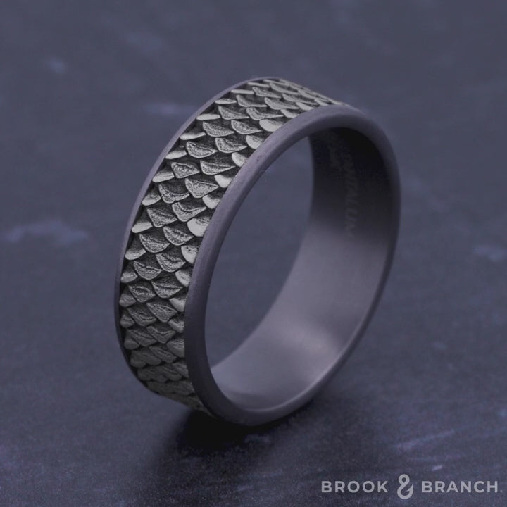 The Angler Men's Wedding Band in Grey Tantalum and 14K White Gold - 7.5mm Width by Brook and Branch