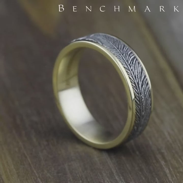 The Falcon Men's Wedding Band in 14K Yellow and White Gold - 6.5mm Width by Benchmark