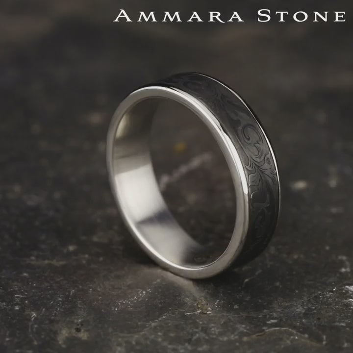 The Prince Men's Wedding Band in 14K White Gold and Tantalum - 6.5mm Width by Ammara Stone