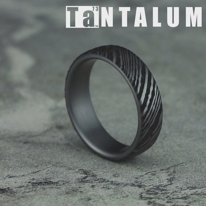 The Wood Grain Men's Wedding Band in Grey Tantalum - 6.5mm Width by Tantalum