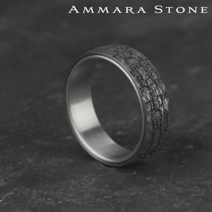 The Troy Men's Wedding Band in 14K White Gold and Grey Tantalum - 6.5mm Width by Ammara Stone
