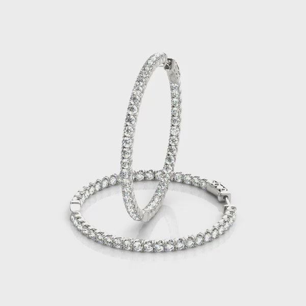 14K White Gold 1.56 Carat Total Weight Lab Diamond 2 Inch Four-Prong Round Hoop Earrings by Robinson's Jewelers