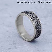 The Polynesian Men's Wedding Band in 14K White Gold and Grey-Black Titanium - 7.5mm Width by Ammara Stone