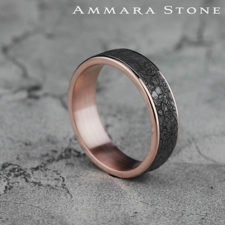 The Rubble Men's Wedding Band in 14K Rose Gold and Grey Tantalum - 6.5mm Width by Ammara Stone