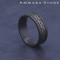 The Wheat Men's Wedding Band in Grey Tantalum and 14K White Gold - 7.5mm Width by Ammara Stone