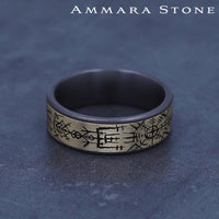 The Viking Men's Wedding Band in Grey Tantalum and 14K Yellow Gold - 7.5mm Width by Ammara Stone