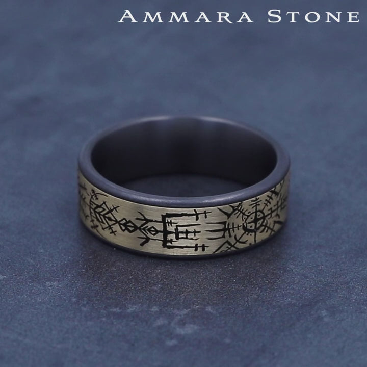 The Viking Men's Wedding Band in Grey Tantalum and 14K Yellow Gold - 7.5mm Width by Ammara Stone