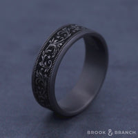 The Spur Men's Wedding Band in Grey Tantalum and Grey/Black Titanium - 7.5mm Width by Brook and Branch