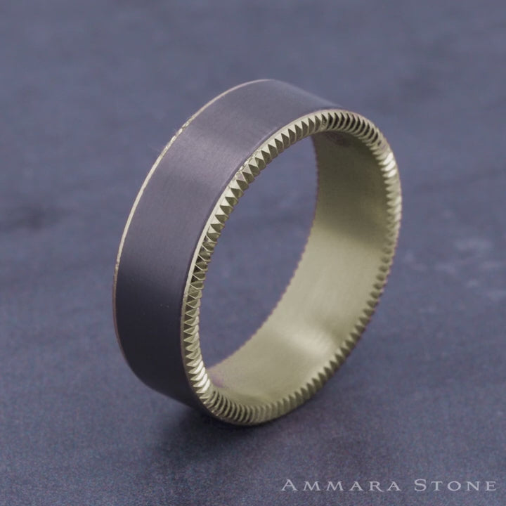 The Centura Men's Wedding Band in 14K Yellow Gold and Grey Tantalum - 7.5mm Width by Ammara Stone