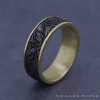 The Vineyard Men's Wedding Band in 14K Yellow Gold and Grey Tantalum - 7.5mm Width by Ammara Stone