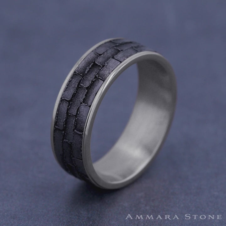 The Mason Men's Wedding Band in 14K White Gold and Grey Tantalum - 7.5mm Width by Ammara Stone