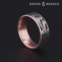 The Barrel Script Men's Wedding Band in 14K Rose Gold and Grey/Black Titanium - 7.5mm Width by Brook and Branch